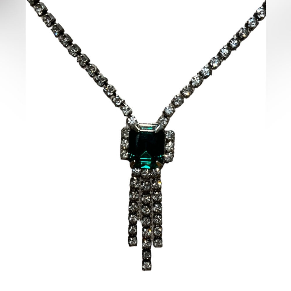 Vintage Clear and Emerald Green Rhinestone Necklace